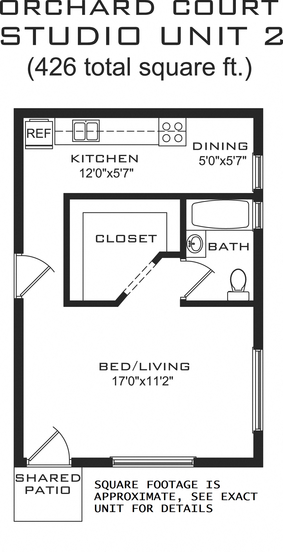 Floor plan for studio, 1 bath, 440 sqft